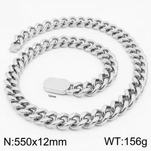 European and American personality trend stainless steel Cuban chain men's flat buckle necklace - KN231611-Z