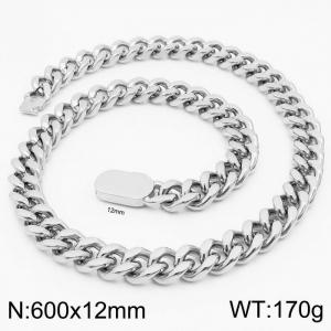 European and American personality trend stainless steel Cuban chain men's flat buckle necklace - KN231612-Z