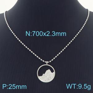 Fashion Mountain Round Pendant Necklace Bead Chain Simple Stainless Steel Jewelry Necklaces - KN231701-K