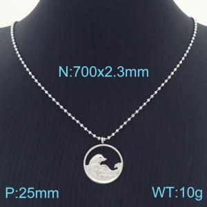 Fashion Stainless Steel Sea Waves Round Pendant Necklace Bead Chain Simple Jewelry Necklaces - KN231702-K