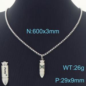 Personality Hiphop Stainless Steel Bullet Pendant Butterfly Sweater Chain Jewelry Necklaces - KN231705-K