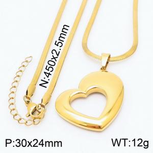 Stainless steel 450x2.5mm snake chain with hollow heart pendant trendy gold necklace - KN231718-Z