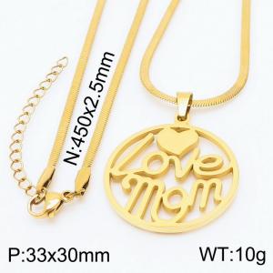 Stainless steel 450x2.5mm snake chain with love mom circle pendant trendy gold necklace - KN231719-Z