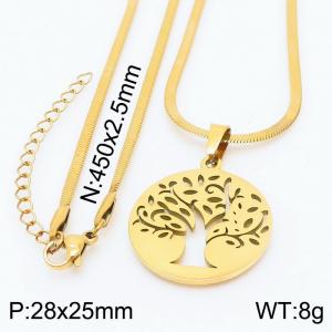 Stainless steel 450x2.5mm snake chain with life tree circle pendant trendy gold necklace - KN231720-Z