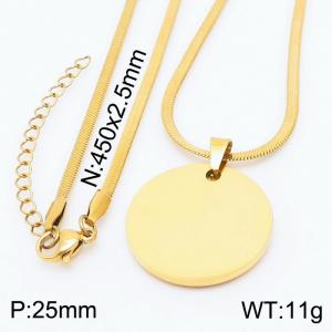 Stainless steel 450x2.5mm snake chain with circle pendant trendy gold necklace - KN231721-Z