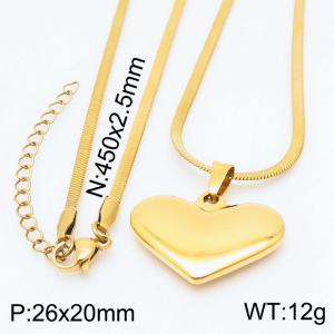 Stainless steel 450x2.5mm snake chain with  heart pendant trendy gold necklace - KN231723-Z