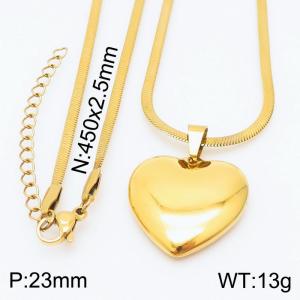 Stainless steel 450x2.5mm snake chain with  heart pendant trendy gold necklace - KN231724-Z