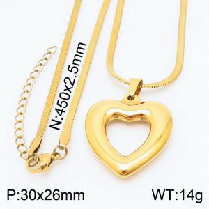 Stainless steel 450x2.5mm snake chain with  hollow heart pendant trendy gold necklace - KN231725-Z