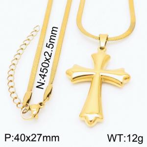 Stainless steel 450x2.5mm snake chain with  cross pendant trendy gold necklace - KN231726-Z