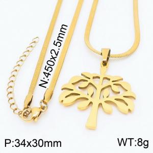 Stainless steel 450x2.5mm snake chain with  tree shape pendant trendy gold necklace - KN231729-Z