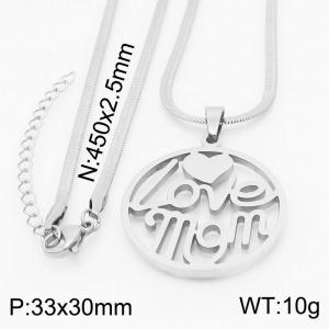Stainless steel 450x2.5mm snake chain with love mom circle pendant trendy silver necklace - KN231730-Z