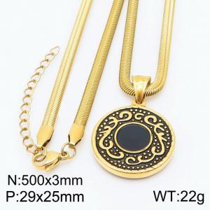 Stainless steel 500x3mm snake chain with sun circle pendant black clolor trendy gold necklace - KN231744-Z