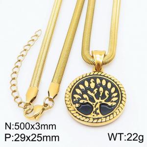 Stainless steel 500x3mm snake chain with life tree pendant black clolor trendy gold necklace - KN231745-Z