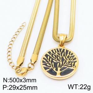 Stainless steel 500x3mm snake chain with blooming life tree pendant black clolor trendy gold necklace - KN231746-Z