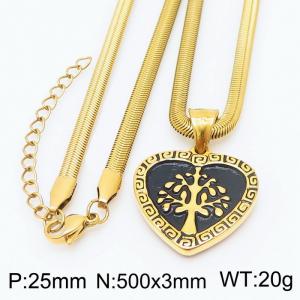 Stainless steel 500x3mm snake chain with life tree heart pendant black clolor trendy gold necklace - KN231747-Z