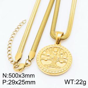 Stainless steel 500x3mm snake chain with life tree circle pendant trendy gold necklace - KN231751-Z