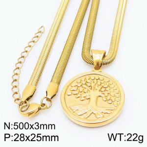 Stainless steel 500x3mm snake chain with life tree pendant trendy gold necklace - KN231754-Z