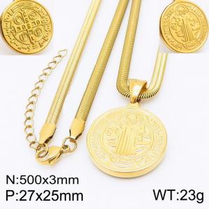 Stainless steel 500x3mm snake chain with religious circle pendant trendy gold necklace - KN231755-Z