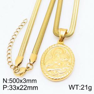 Stainless steel 500x3mm snake chain with religious pendant trendy gold necklace - KN231758-Z