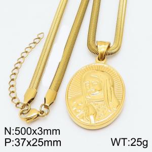 Stainless steel 500x3mm snake chain with religious pendant trendy gold necklace - KN231759-Z