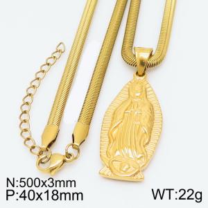 Stainless steel 500x3mm snake chain with religious pendant trendy gold necklace - KN231760-Z