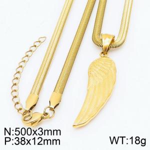 Stainless steel 500x3mm snake chain with wing pendant trendy gold necklace - KN231761-Z