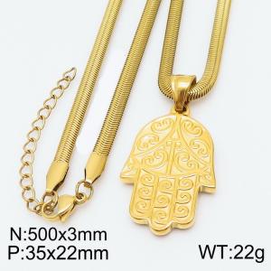 Stainless steel 500x3mm snake chain with palm pendant trendy gold necklace - KN231763-Z