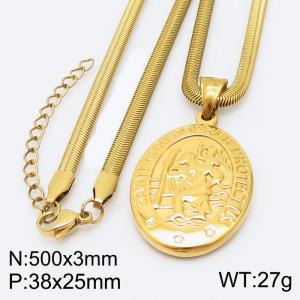 Stainless steel 500x3mm snake chain with religious pendant trendy gold necklace - KN231765-Z