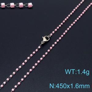Vintage Style 450 X 1.6 mm Stainless Steel Women Necklace With Harmless Plastic Pink Beads - KN231822-Z