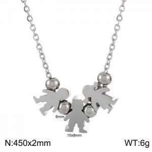 3 Girls Necklace Women Stainless Steel 304 Child Charm Pendant Silver Color - KN231890-Z