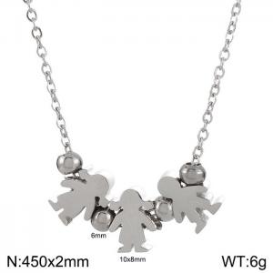 2 Girls 1 Boy Necklace Women Stainless Steel 304 Child Charm Pendant Silver Color - KN231891-Z