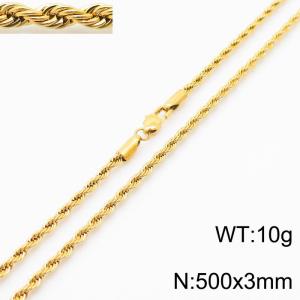 Gold 500x3mm Rope Chain Stainless Steel Necklace - KN231955-Z
