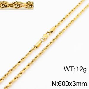 Gold 600x3mm Rope Chain Stainless Steel Necklace - KN231956-Z