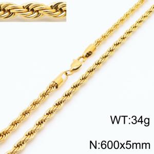 Gold 600x5mm Rope Chain Stainless Steel Necklace - KN231968-Z