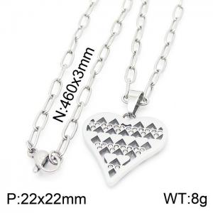 Stainless steel 460x3mm link chain with much love heart crystal pendant trendy silver necklace - KN231999-KFC
