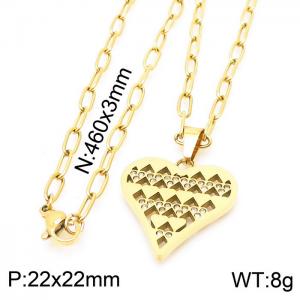 Stainless steel 460x3mm link chain with much love heart crystal pendant trendy gold necklace - KN232000-KFC
