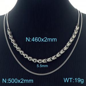 Stainless steel double patchwork imperial chain necklace for men and women - KN232048-Z