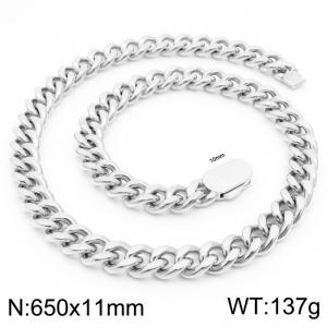 European and American personality trend stainless steel Cuban chain men's flat buckle necklace - KN232055-Z