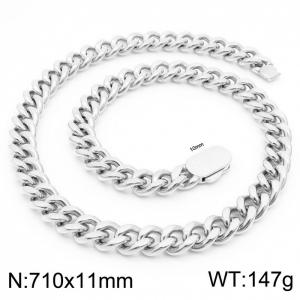European and American personality trend stainless steel Cuban chain men's flat buckle necklace - KN232056-Z