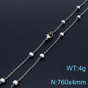 4mm X 76cm Silver Plated Stainless Steel Necklace With White Beads - KN232085-Z