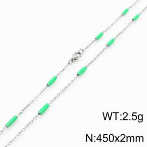 Stainless steel 450x2mm  welding chain minimalist design sense INS style trendy green charm silver necklace - KN232191-Z