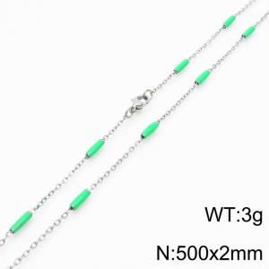 Stainless steel 500x2mm  welding chain minimalist design sense INS style trendy green charm silver necklace - KN232192-Z