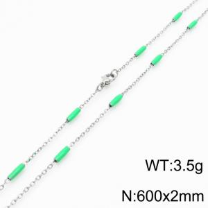 Stainless steel 600x2mm  welding chain minimalist design sense INS style trendy green charm silver necklace - KN232194-Z