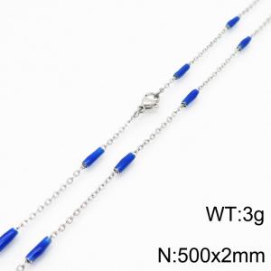 Stainless steel 500x2mm  welding chain minimalist design sense INS style trendy blue charm silver necklace - KN232206-Z