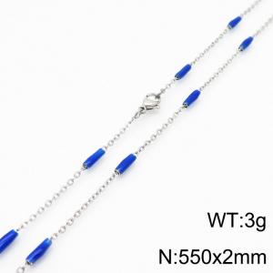 Stainless steel 550x2mm  welding chain minimalist design sense INS style trendy blue charm silver necklace - KN232207-Z