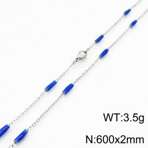 Stainless steel 600x2mm  welding chain minimalist design sense INS style trendy blue charm silver necklace - KN232208-Z