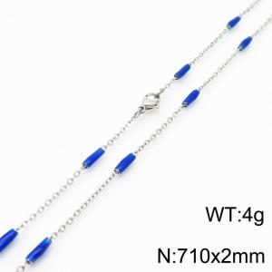 Stainless steel 710x2mm  welding chain minimalist design sense INS style trendy blue charm silver necklace - KN232210-Z