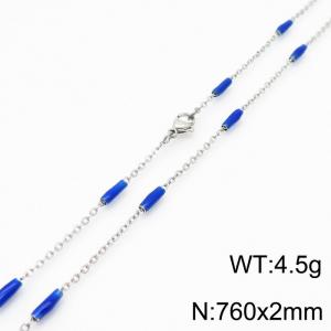 Stainless steel 760x2mm  welding chain minimalist design sense INS style trendy blue charm silver necklace - KN232211-Z