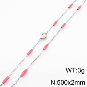 Stainless steel 500x2mm  welding chain minimalist design sense INS style trendy red charm silver necklace - KN232220-Z