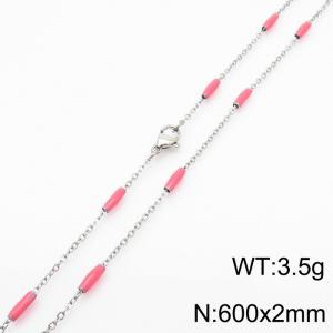Stainless steel 600x2mm  welding chain minimalist design sense INS style trendy red charm silver necklace - KN232222-Z